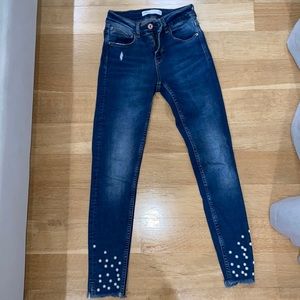 ZARA Blue Skinny Jeans with Pearls